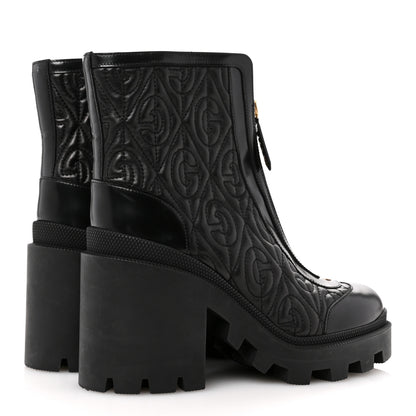 Gucci Calfskin Nappa Rhombus Quilted Trip Ankle Boots 37 Black 5 of 12