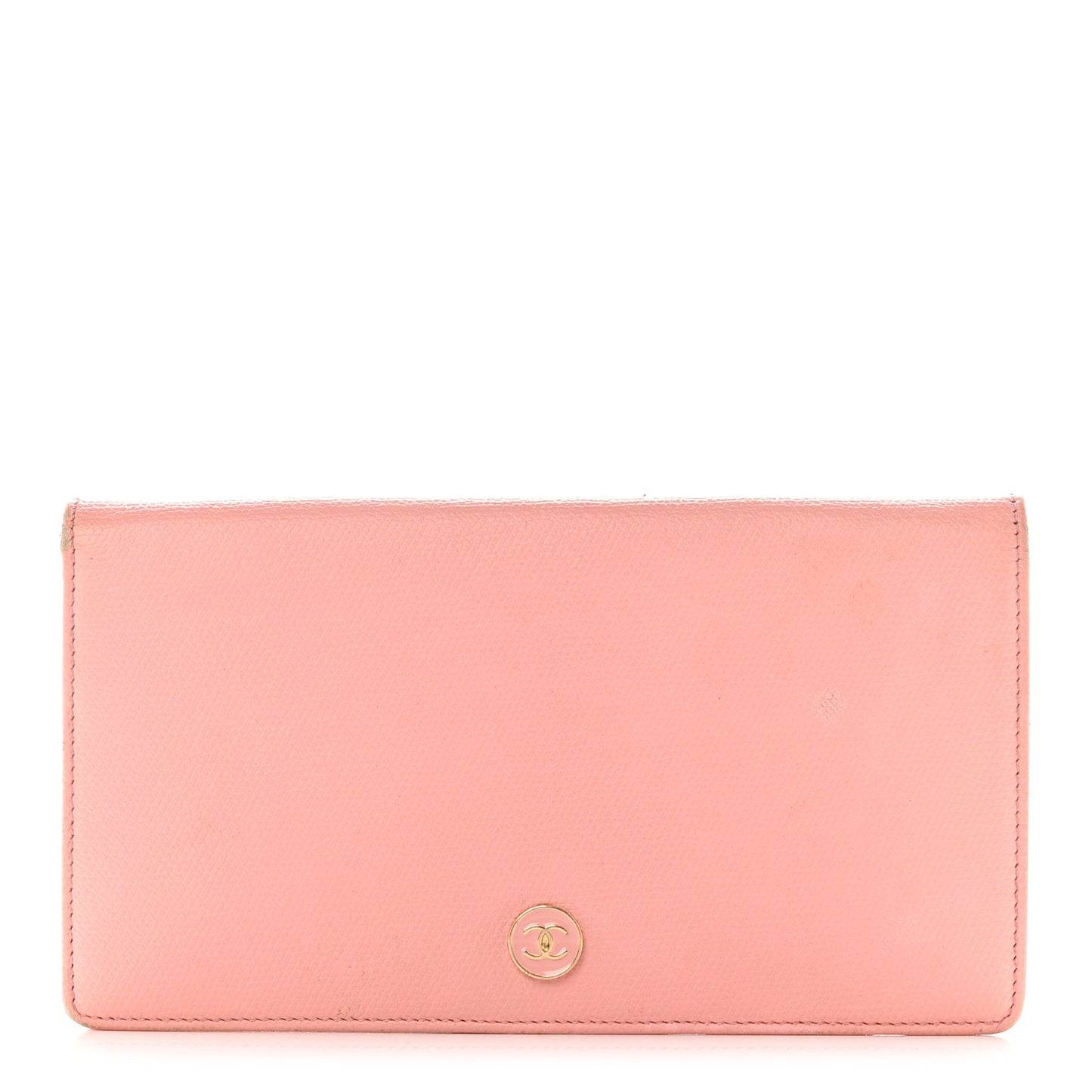 Grained Calfskin CC Button Yen Wallet Pink