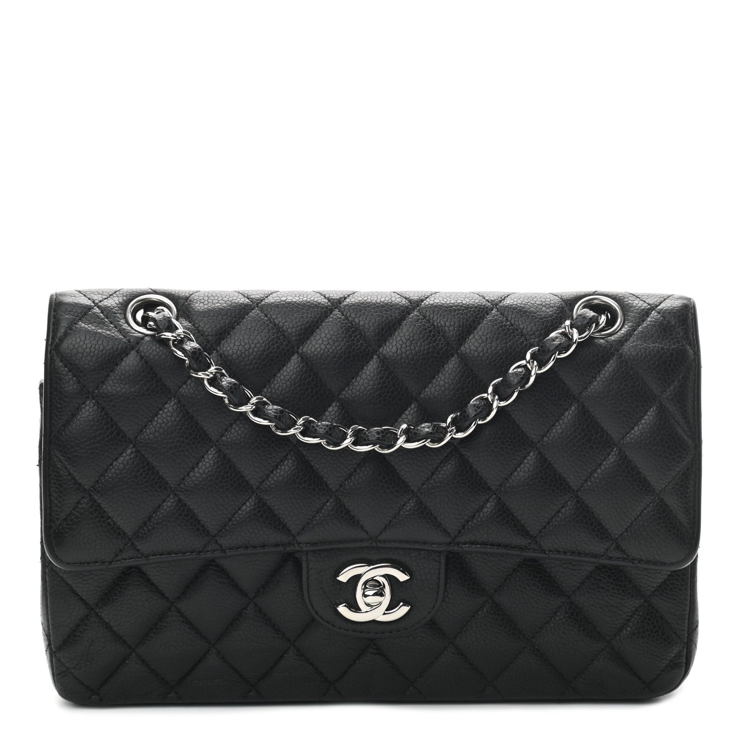 Caviar Quilted Medium Double Flap Black