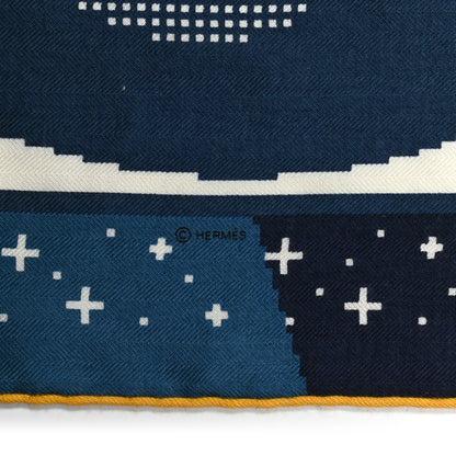 Hermes Cashmere Silk Faubourg Party 100 Turquoise Marine Jaune 4 of 5