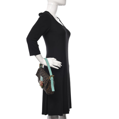 Fendi Zucca Crystal Flower Baguette Tobacco Turquoise 2 of 10