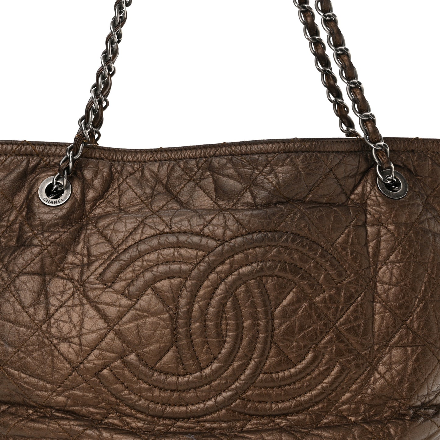 Metallic Aged Calfskin Large Shopping In Moscow Tote Bronze