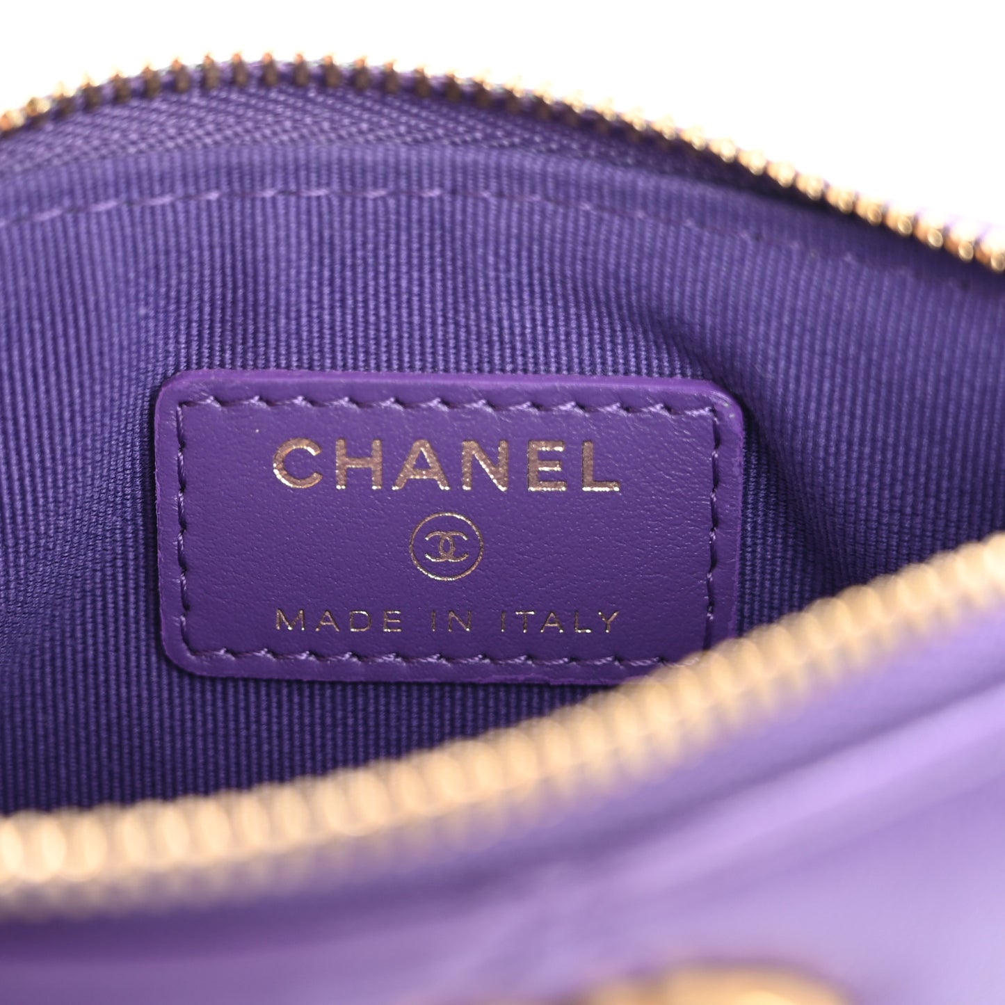 Lambskin Quilted Chanel 19 Mini Pouch Purple