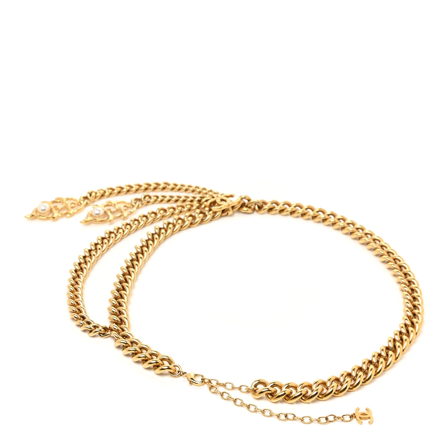 Chanel Metal Chain Pearl CC Fancy Belt 75 Gold Pearly White 2 of 3