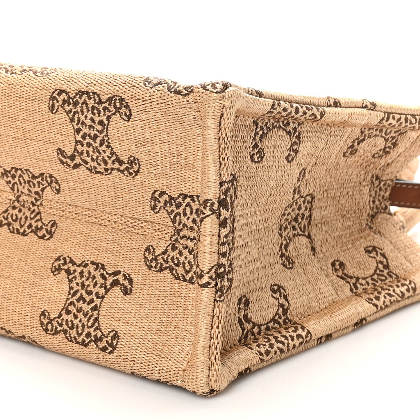 Raffia Effect Leopard Calfskin Triomphe Small Cabas Thais Natural Tan