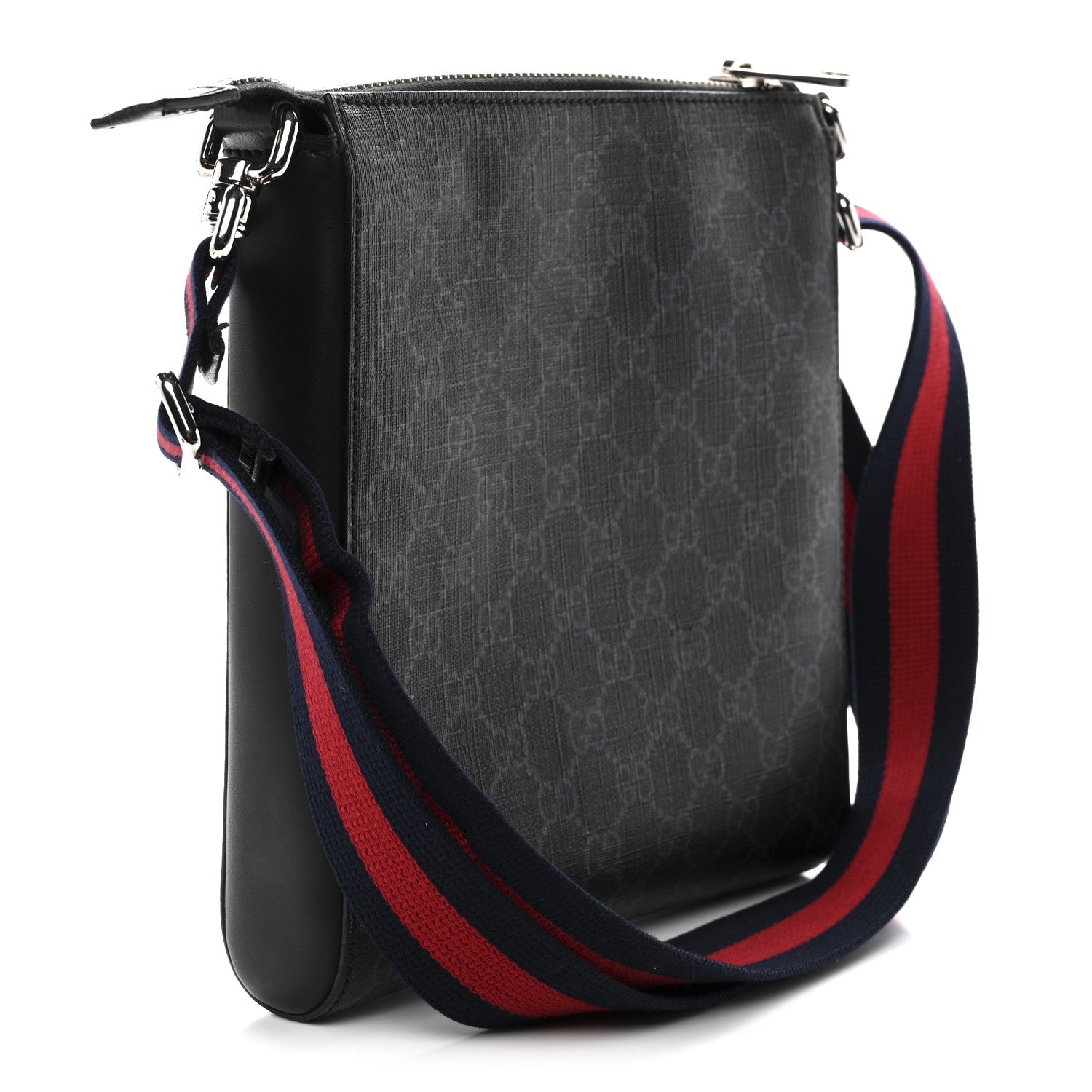 Gucci GG Supreme Monogram Web Small Flat Messenger Bag Black Grey 3 of 10