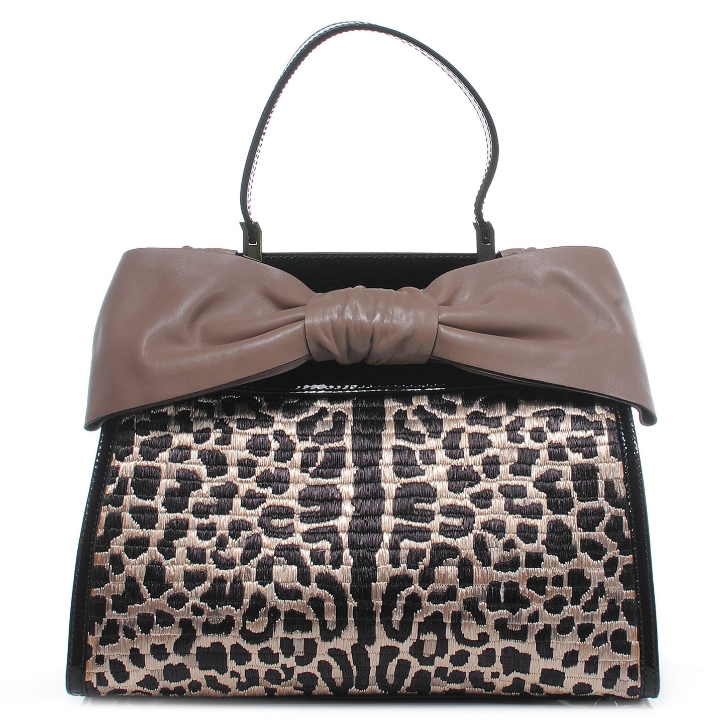 Patent Raffia Leopard Print Medium Aphrodite Bow Satchel Black