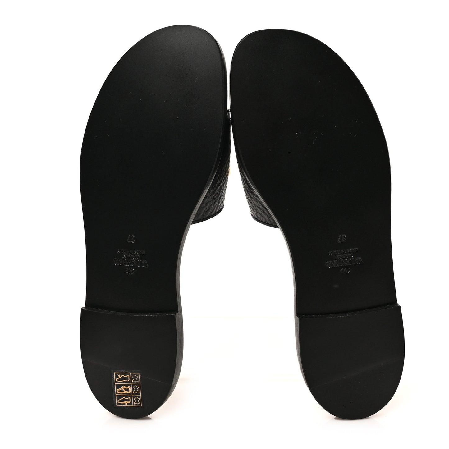 Grainy Cowhide Vlogo Flat Slide Sandals 37 Black