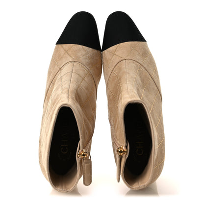 Chanel Suede Goatskin Grosgrain Cap Toe Shorts Boots 37 Beige Golden Black 2 of 12