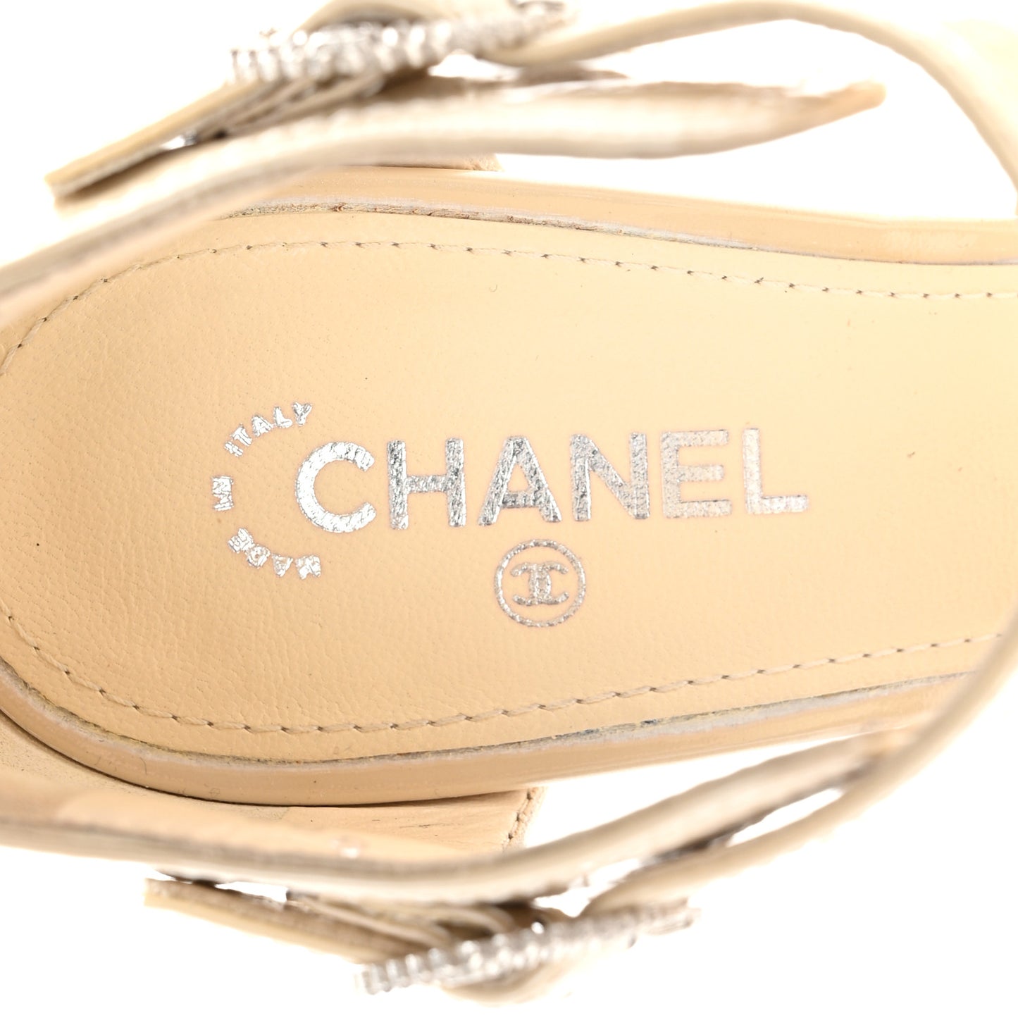 Patent Crystal CC Sandals 41 Beige Clair