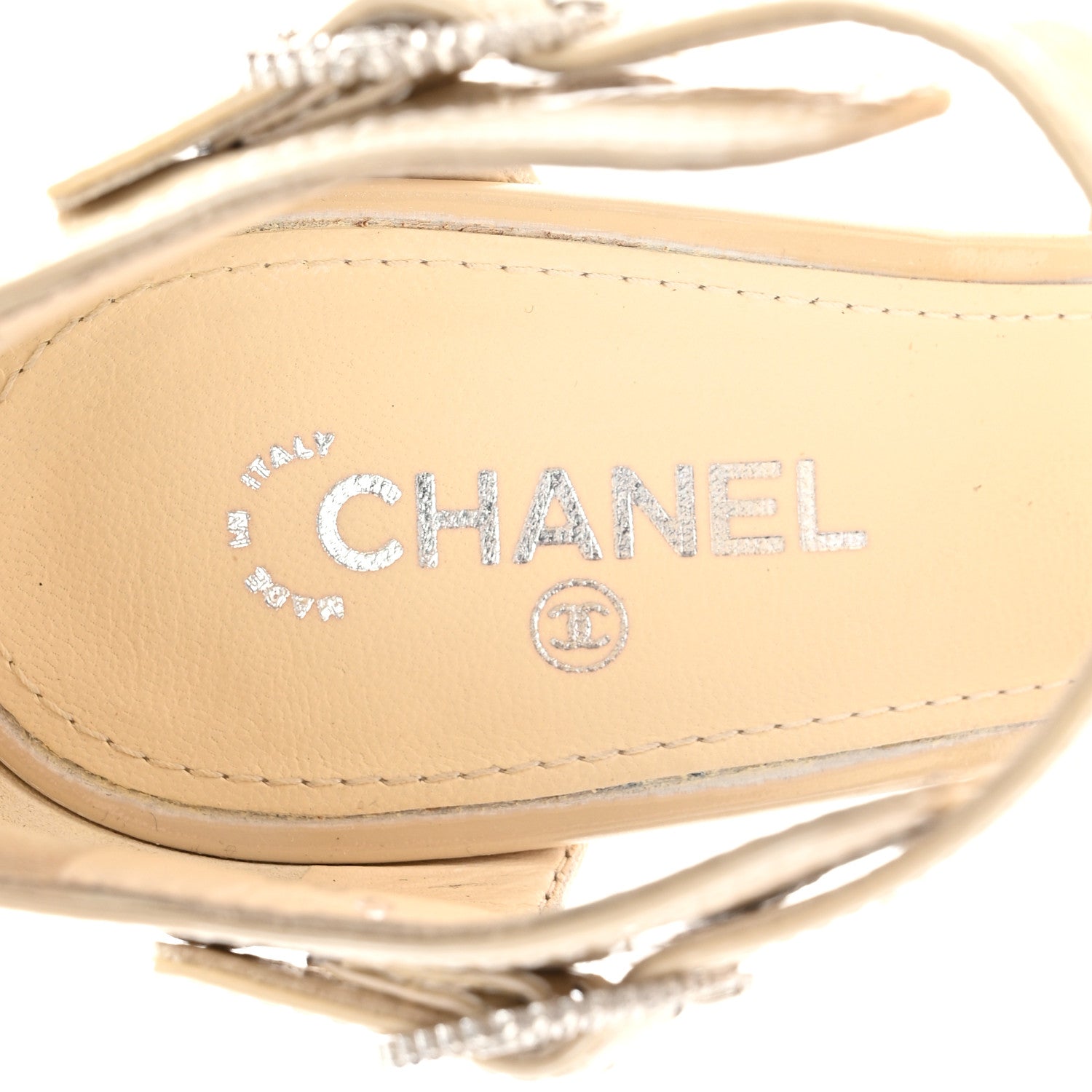 Chanel Patent Crystal CC Sandals 41 Beige Clair 7 of 12