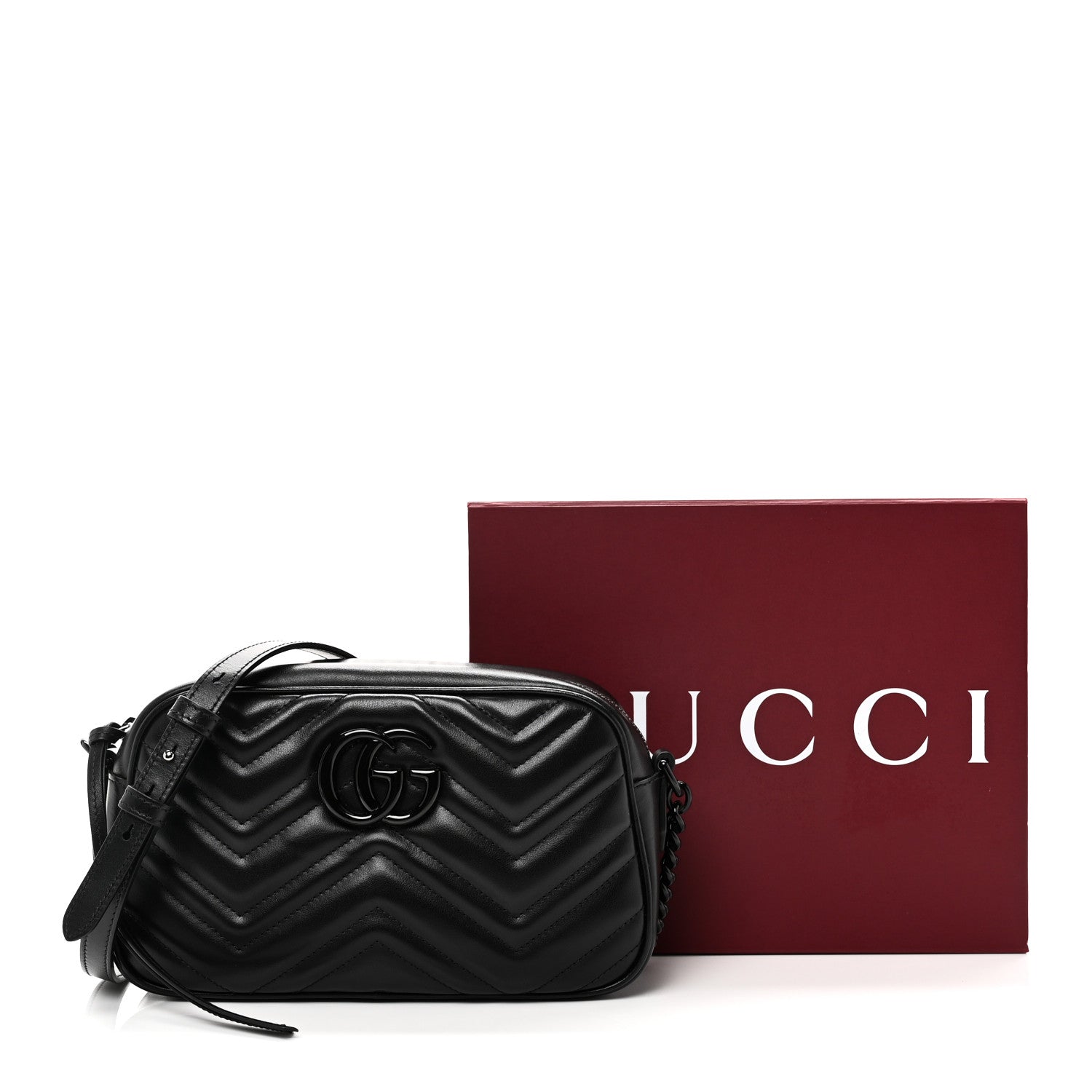 GUCCI ショルダーバッグ BLACK Gucci Calfskin Matelasse Monochrome Small GG Marmont Chain
