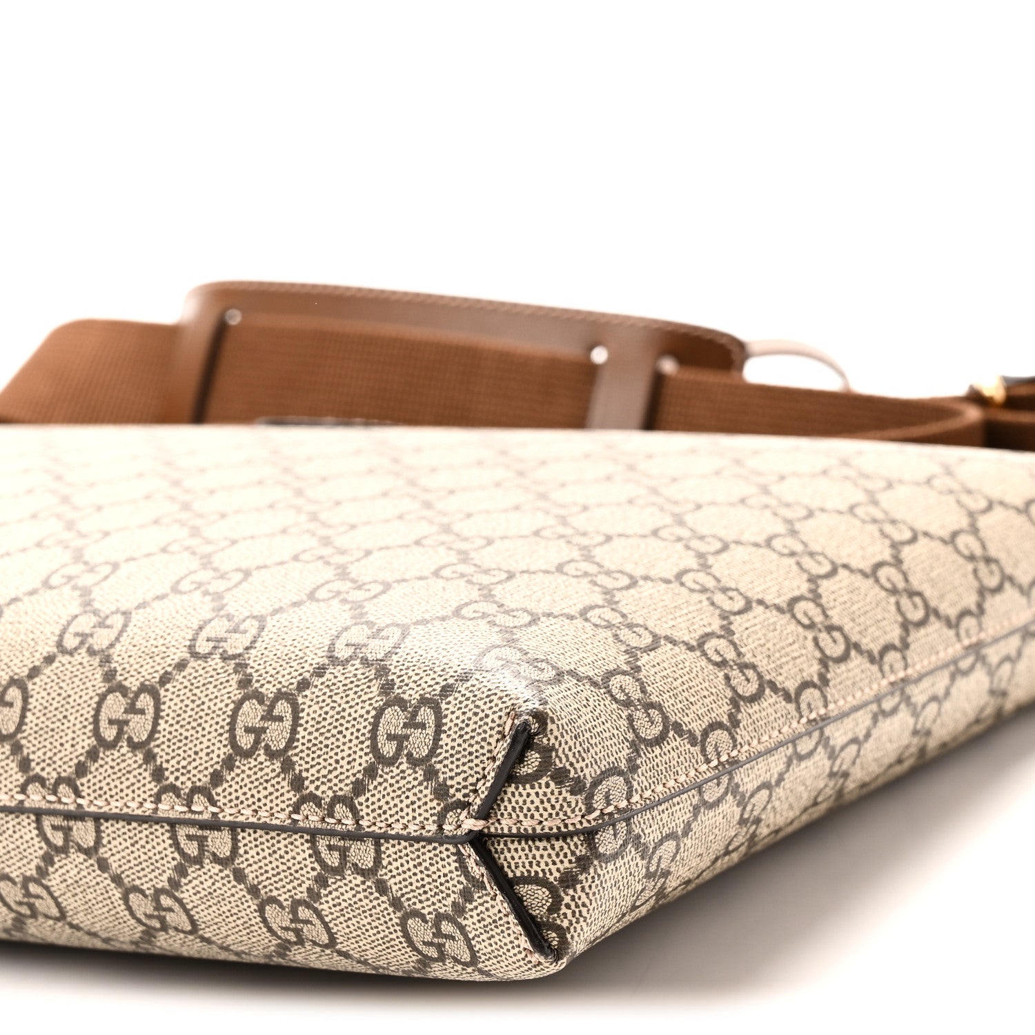 Gucci GG Supreme Monogram Azalea Calfskin Retro Interlocking G Wristlet Messenger Bag Beige Ebony Brown Sugar 10 of 10