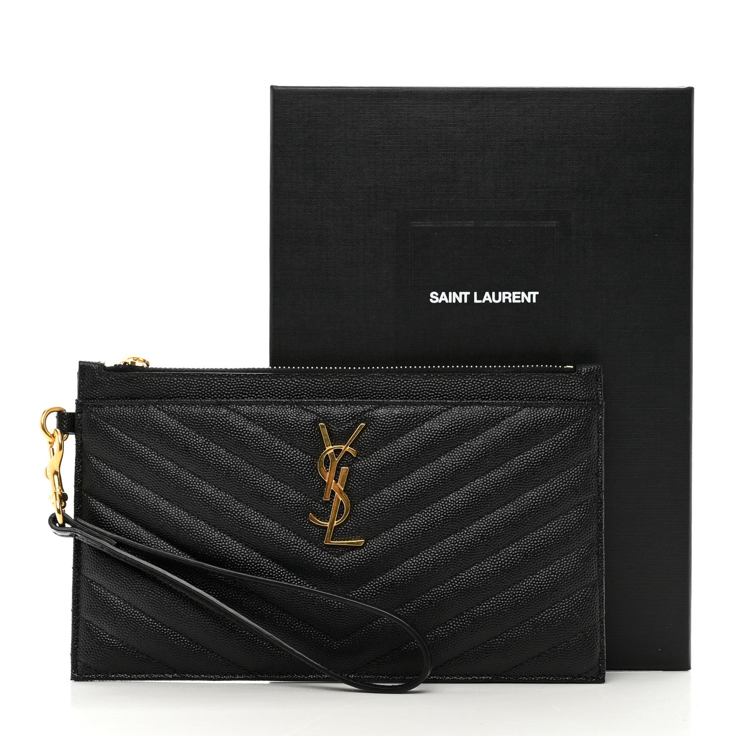 Saint Laurent Grain De Poudre Chevron Monogram Large Bill Pouch Black 9 of 9