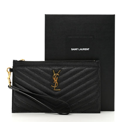 Saint Laurent Grain De Poudre Chevron Monogram Large Bill Pouch Black 9 of 9