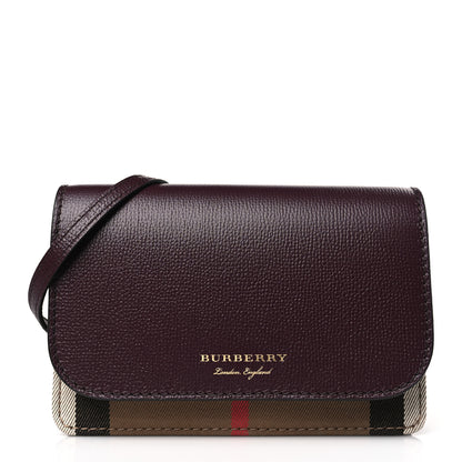 Burberry Grained Calfskin House Check Tartan Mix Hampshire Wallet On Chain Burgundy 1 of 8