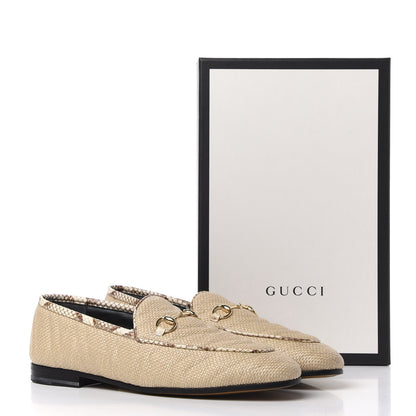 Gucci Raffia Elaphe Matelasse Horsebit Womens Jordaan Loafers 41 Natural Cream Brown 10 of 10