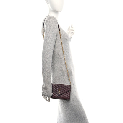 Saint Laurent Calfskin Matelasse Chevron Monogram Envelope Chain Wallet Rouge Legion 2 of 11