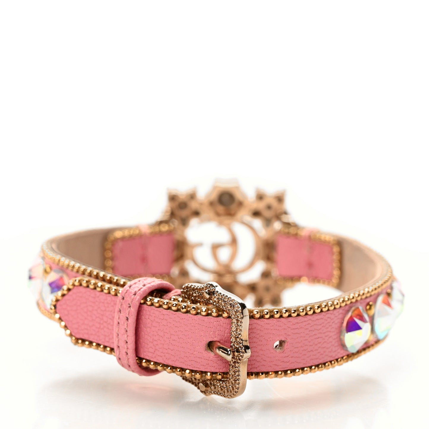 Calfskin Crystal Double G Bracelet M Pink