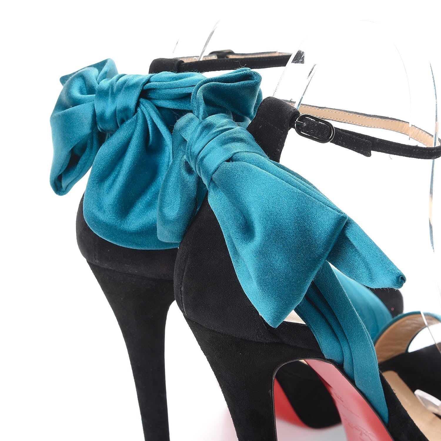 Christian Louboutin Satin Veau Velours Vampanodo 140 Platform Sandals 35 Black Peacock 9 of 9