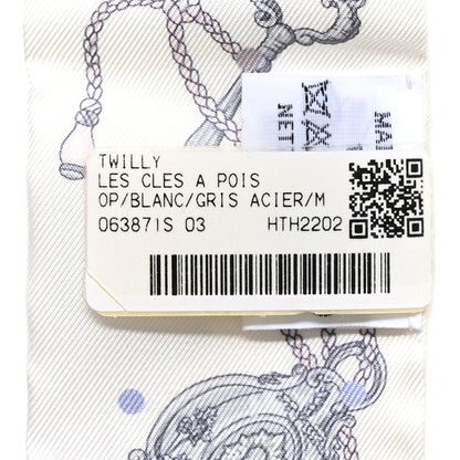 Hermes Silk Les Cles A Pois Twilly White Gris Acier 3 of 4