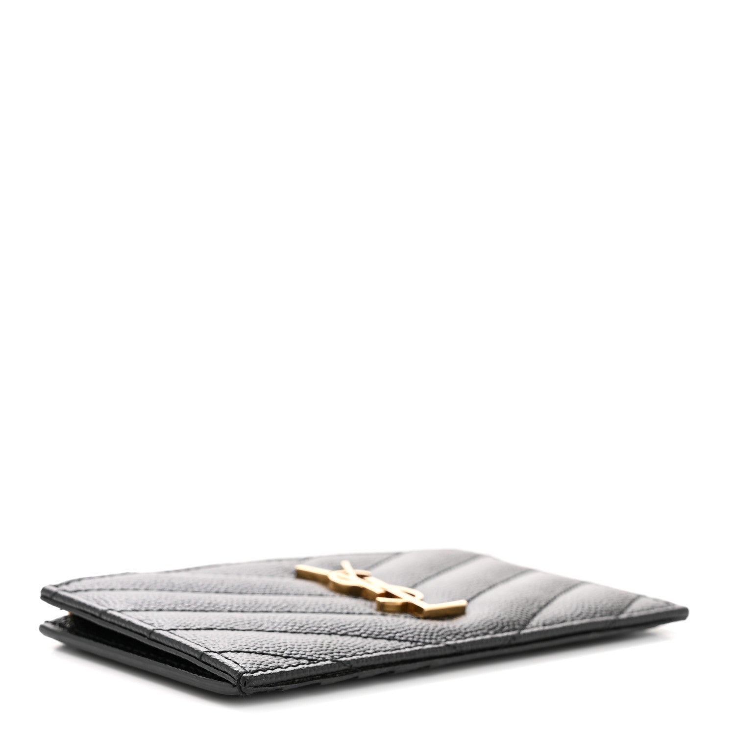 Saint Laurent Grain De Poudre Matelasse Chevron Monogram Fragments Zippered Card Case Black 4 of 8