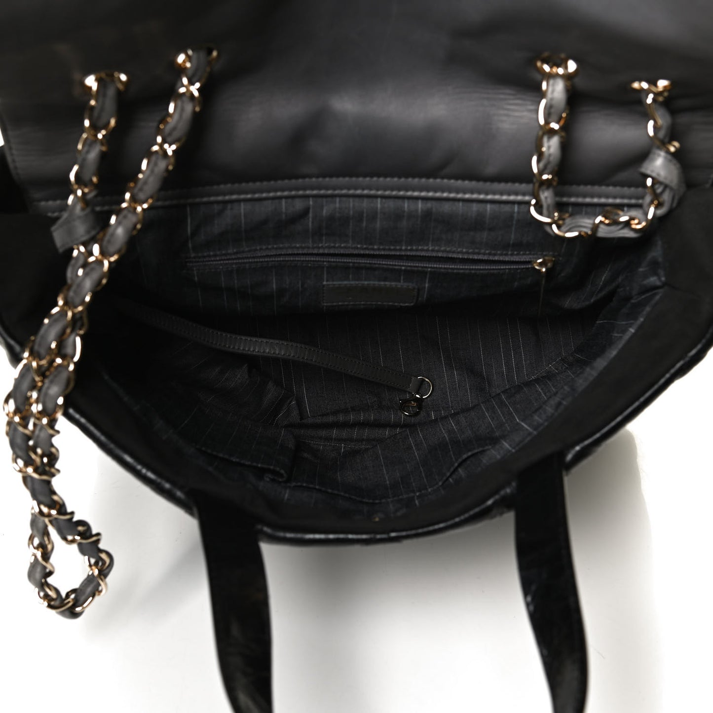 Glazed Calfskin Lambskin Quilted Portobello Tote Black Grey