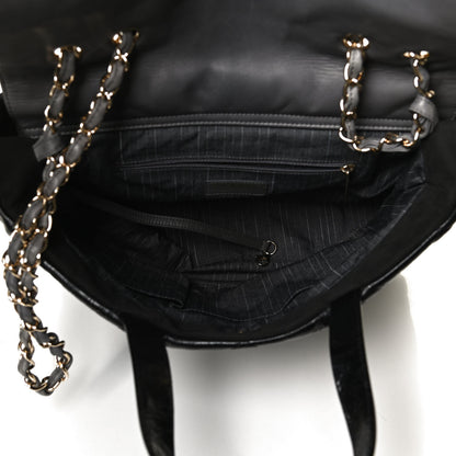 Chanel Glazed Calfskin Lambskin Quilted Portobello Tote Black Grey 5 of 11