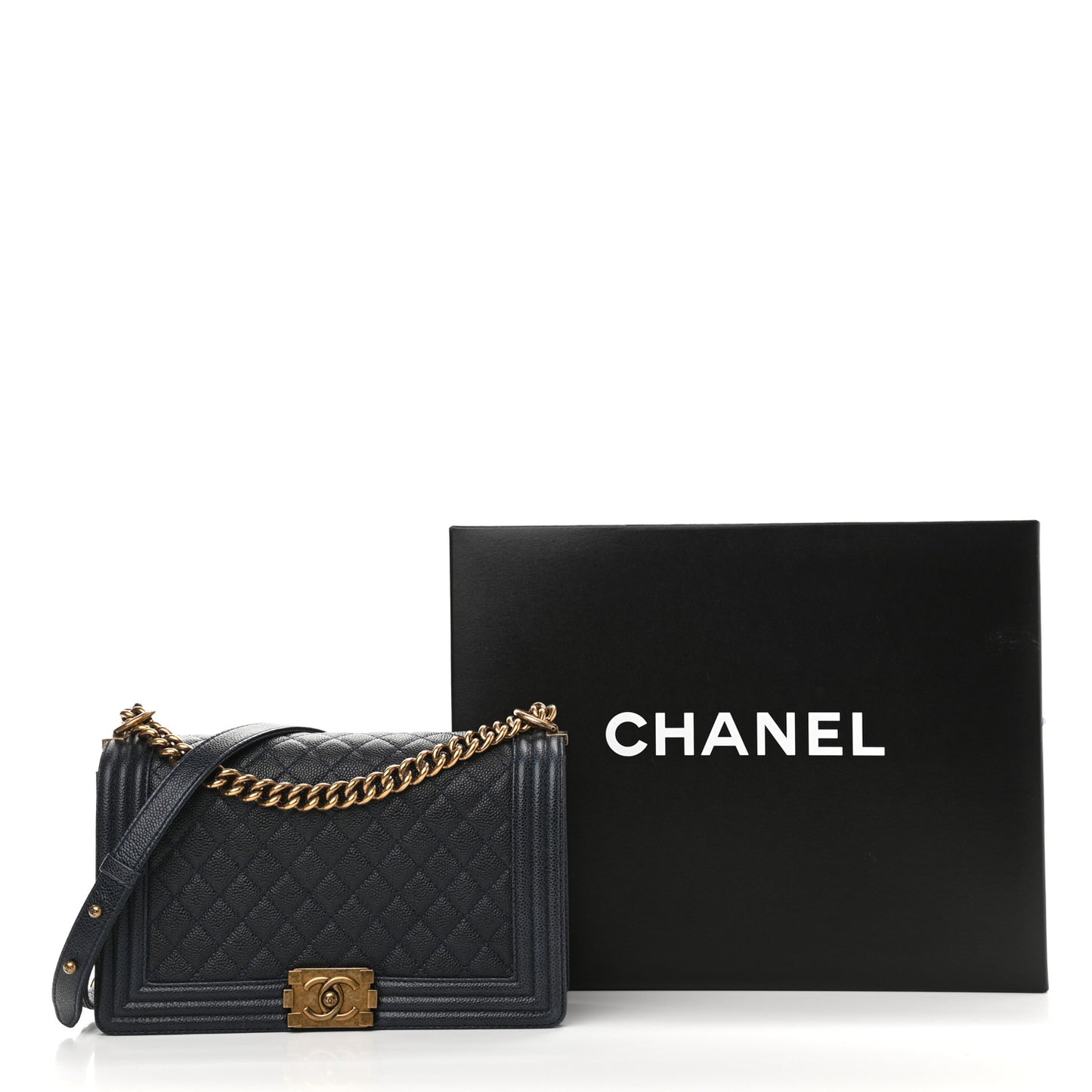 Caviar Quilted New Medium Boy Flap Dark Navy Blue