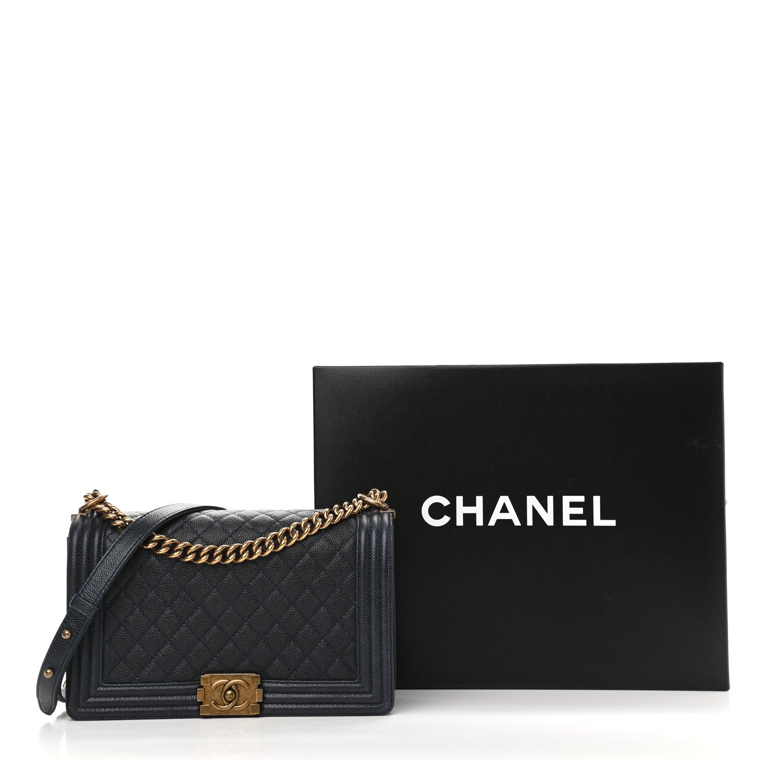 Chanel Caviar Quilted New Medium Boy Flap Dark Navy Blue 12 of 12