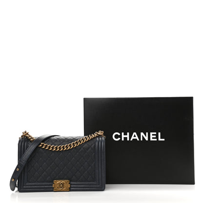 Chanel Caviar Quilted New Medium Boy Flap Dark Navy Blue 12 of 12