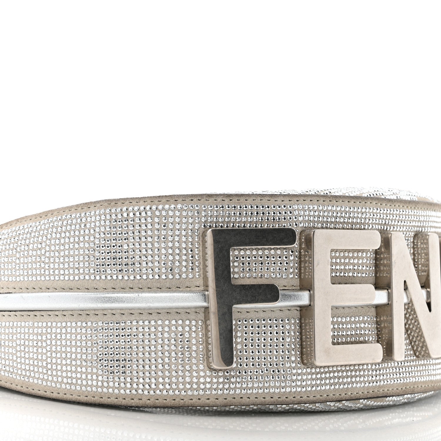 Fendi Crystal Vitello Laminato Suede FF Mini Fendigraphy Hobo Bag Grey 9 of 13