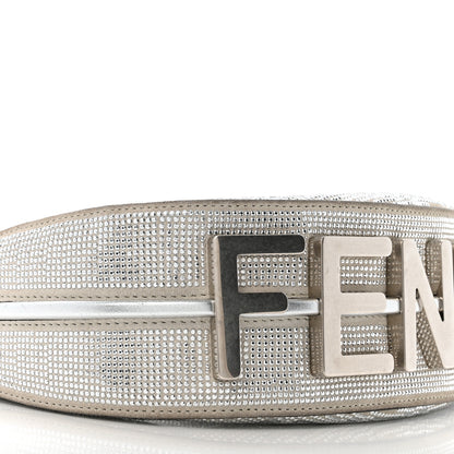 Fendi Crystal Vitello Laminato Suede FF Mini Fendigraphy Hobo Bag Grey 9 of 13