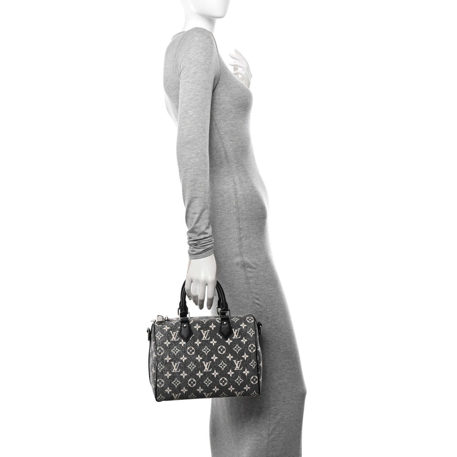 Louis Vuitton Denim Monogram Jacquard Speedy Bandouliere 25 Black 3 of 9
