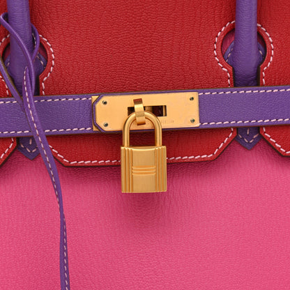 Hermes Chevre Mysore Horseshoe Birkin 30 Rose Tyrien Rouge Garance Parme 8 of 10