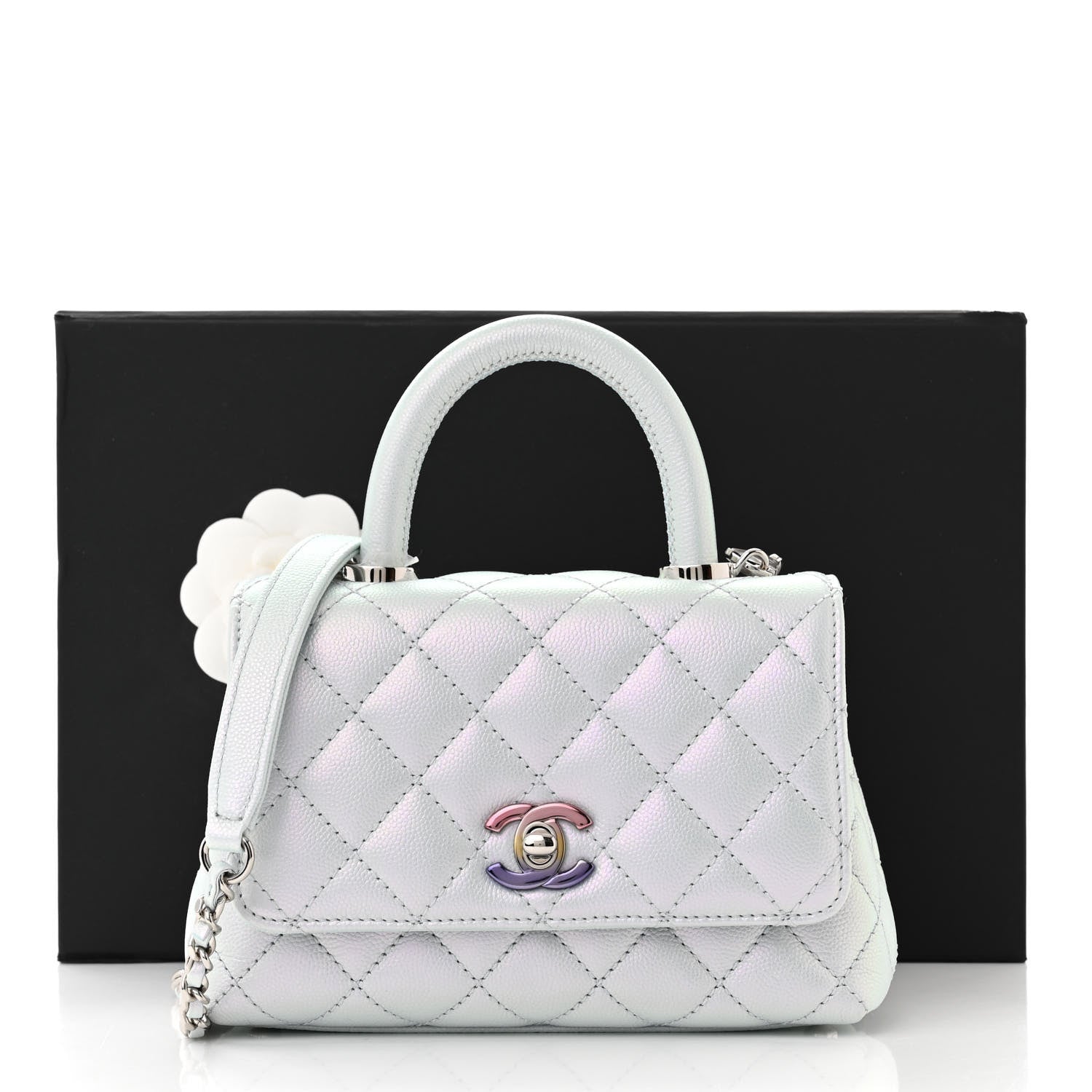 Chanel Iridescent Caviar Quilted Extra Mini Coco Handle Flap Light Blue 11 of 11