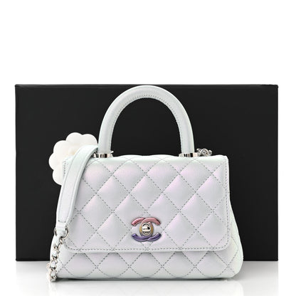 Chanel Iridescent Caviar Quilted Extra Mini Coco Handle Flap Light Blue 11 of 11