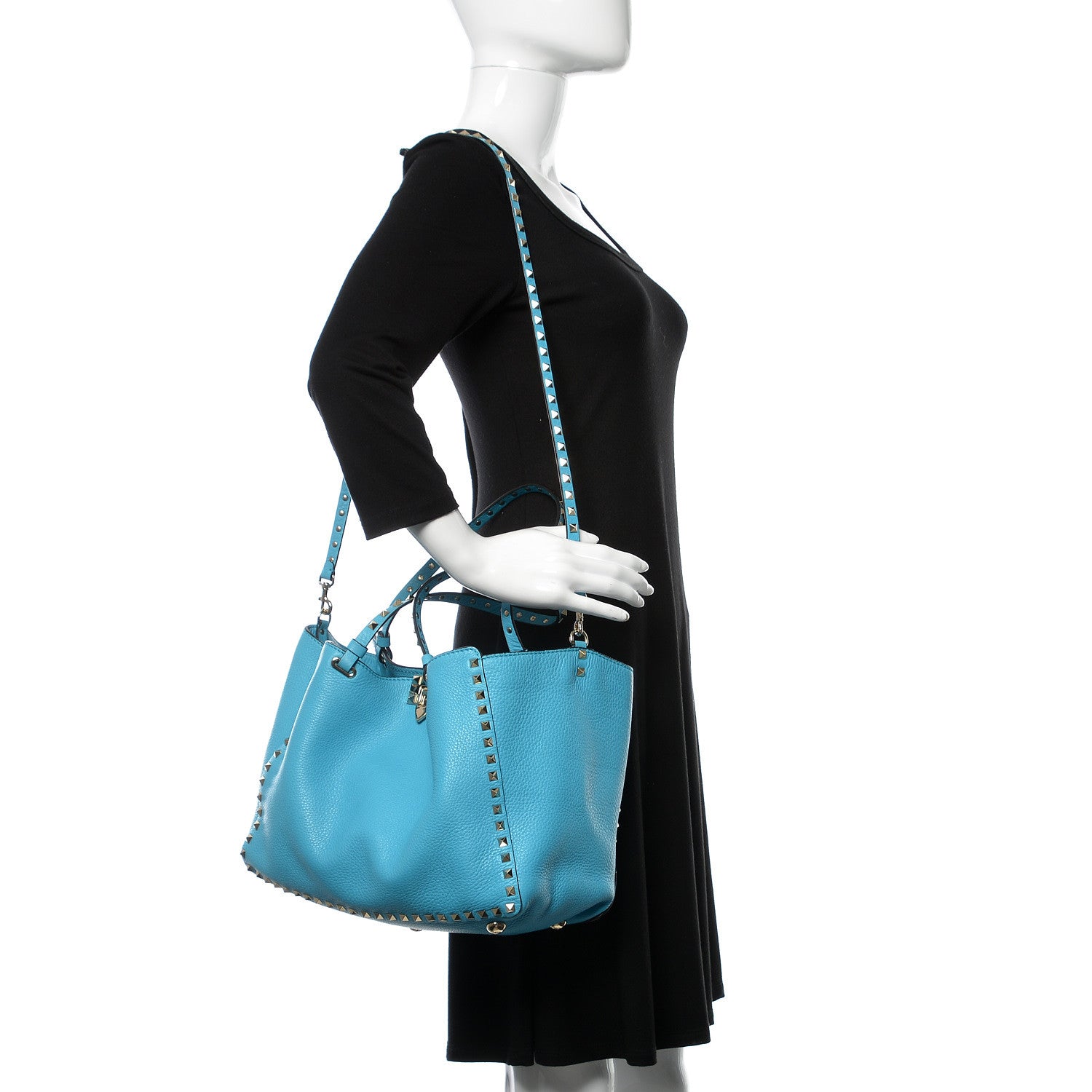 Valentino Garavani Pebbled Calfskin Medium Rockstud Tote Parrot 2 of 10
