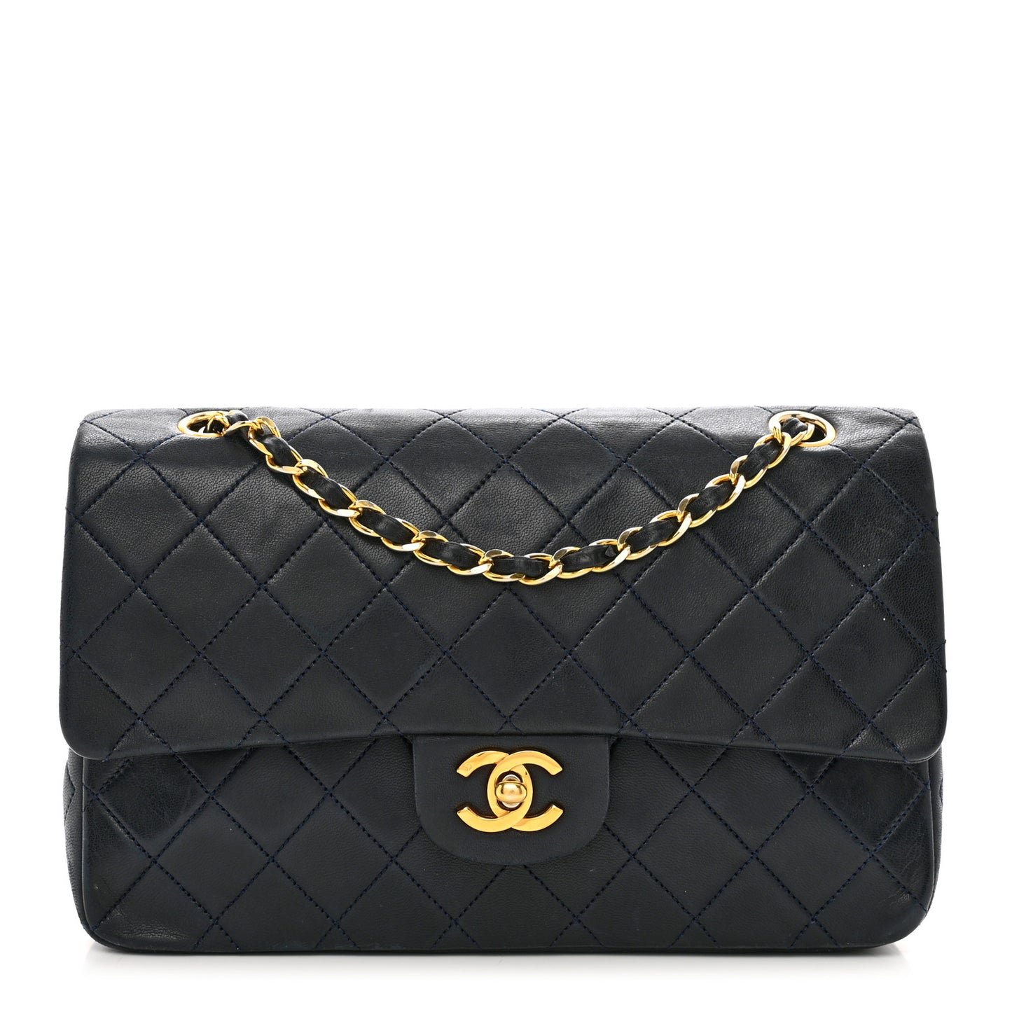 Lambskin Quilted Small Double Flap Navy