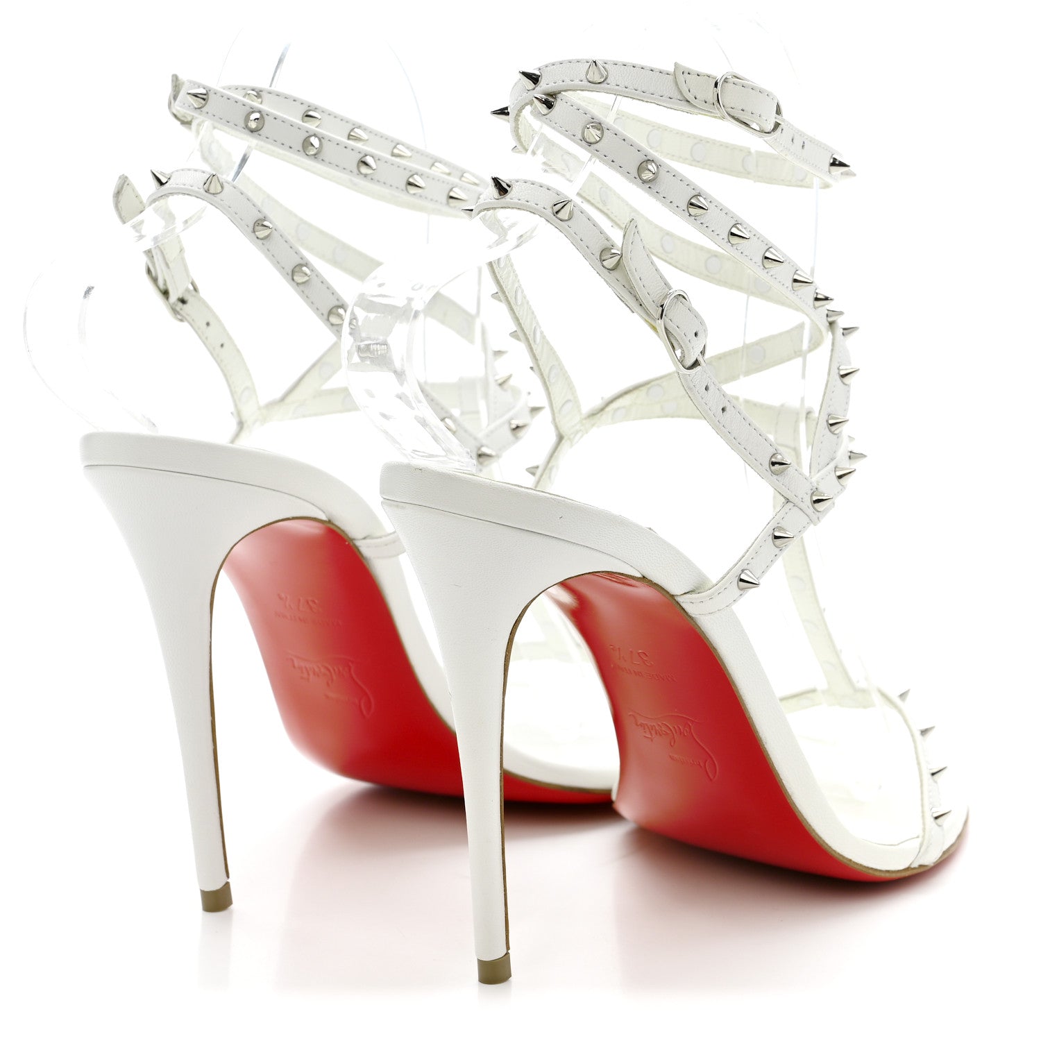 Christian Louboutin Nappa Bombina Spikes 100 Sandals 37.5 White