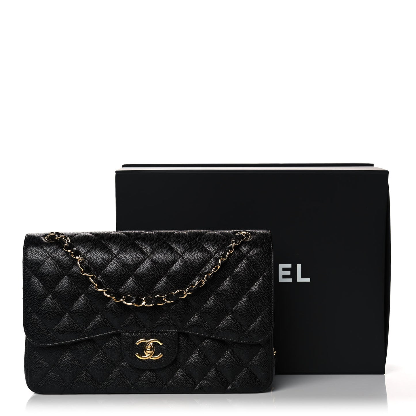 Caviar Quilted Jumbo Double Flap Black