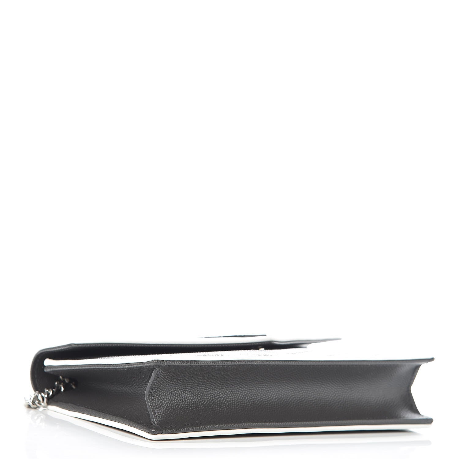 Saint Laurent Grain De Poudre Matelasse Chevron Monogram Chain Wallet Asphalt White 4 of 9