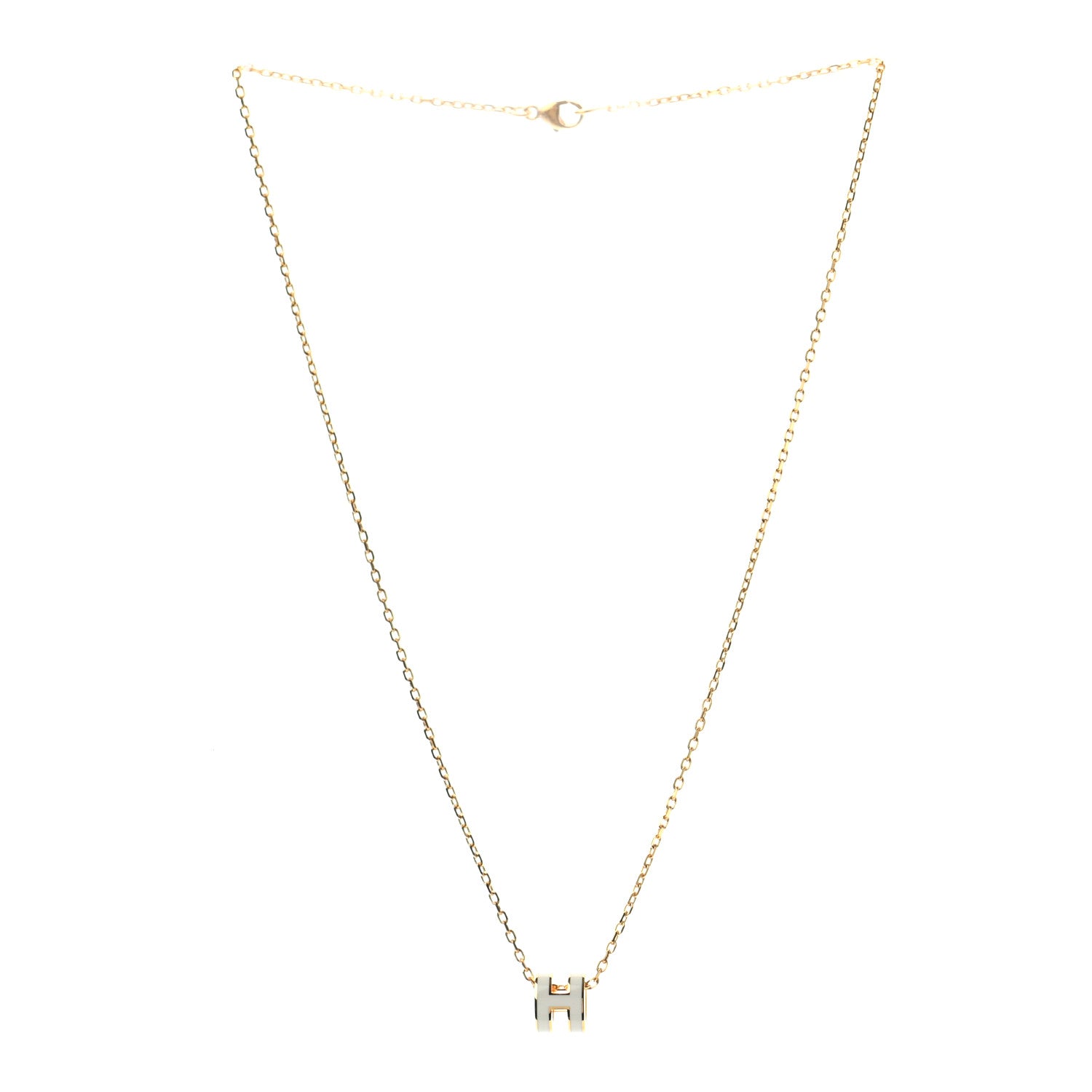 Hermes Lacquered Gold Mini Pop H Pendant Necklace White 3 of 5