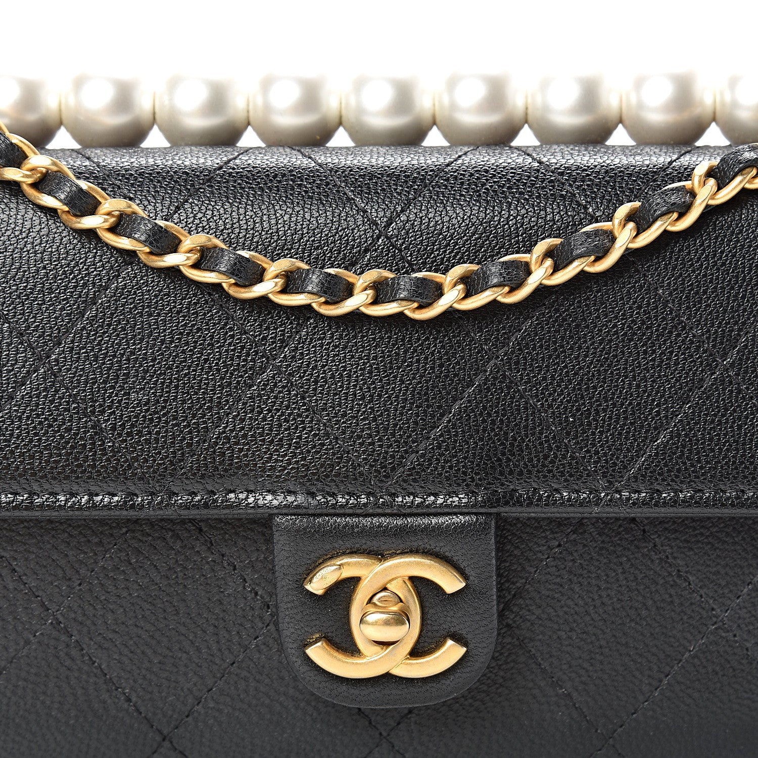 Chanel Goatskin Quilted Chic Pearls Clutch With Chain Black 8 of 12