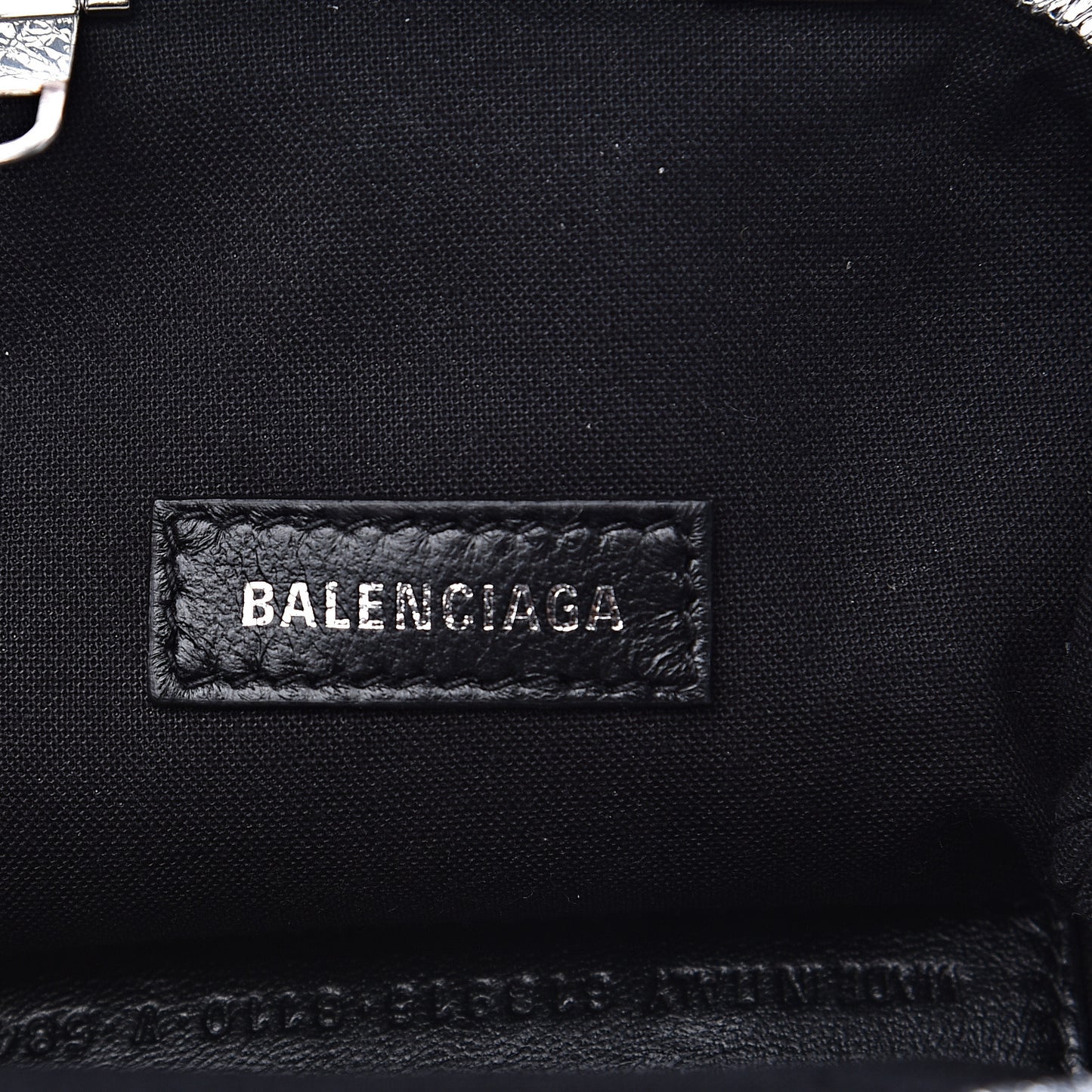 Metallic Textured Calfskin Logo Cloud Coin Purse With Strap Silver