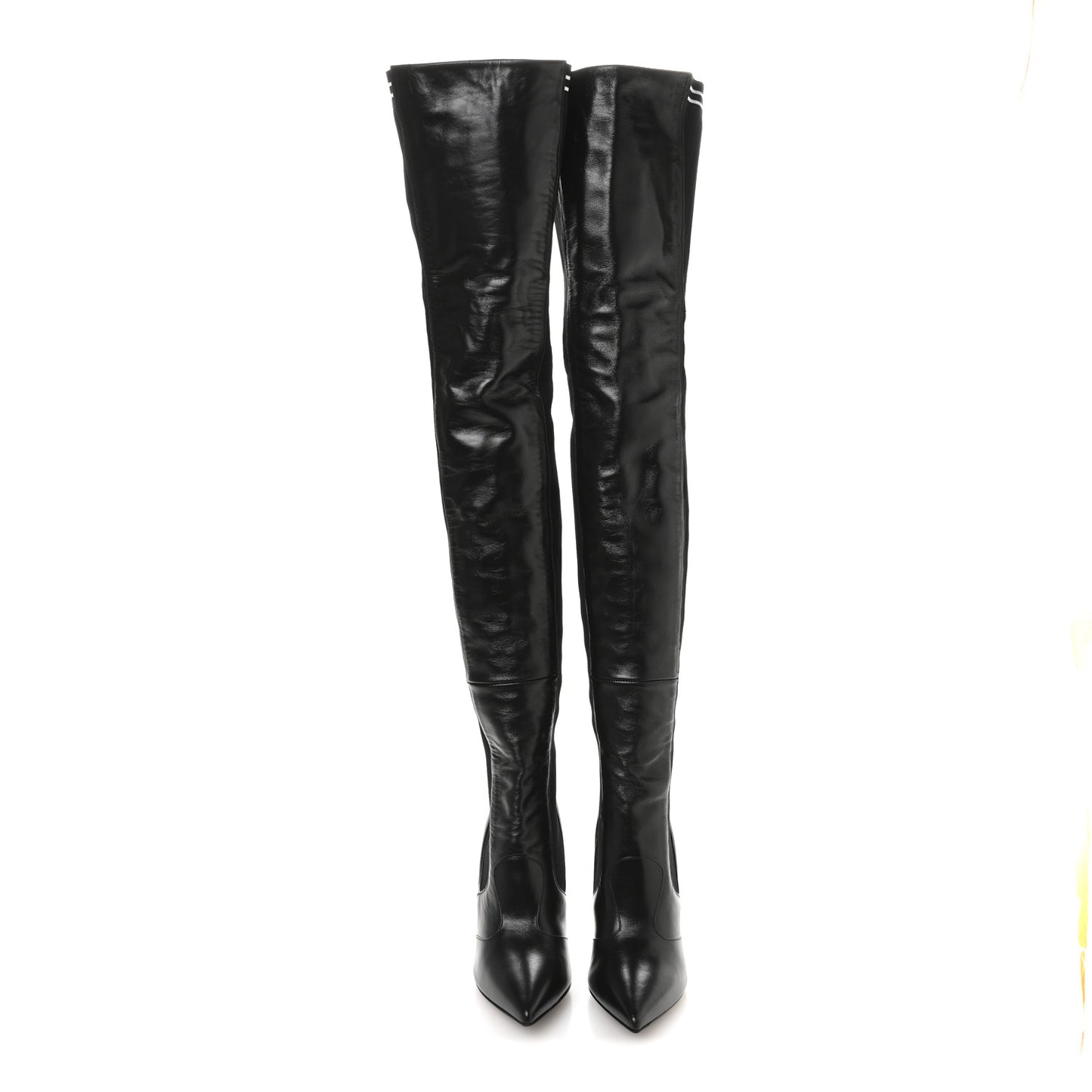 Vitello Lucido Stretch Fabric Striped Rockoko Thigh High 105mm Sock Boots 38 Black
