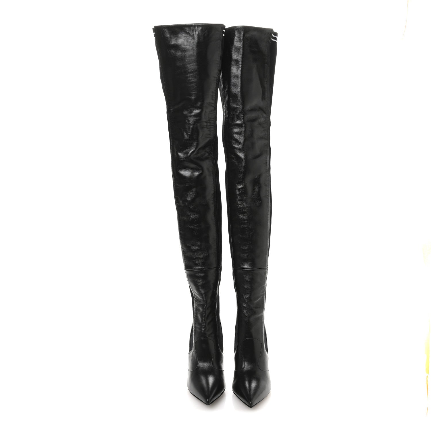 Fendi Vitello Lucido Stretch Fabric Striped Rockoko Thigh High 105mm Sock Boots 38 Black 3 of 7