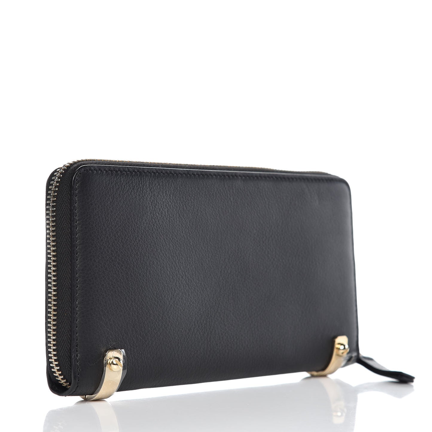 Calfskin HDG Zip Long Wallet Black