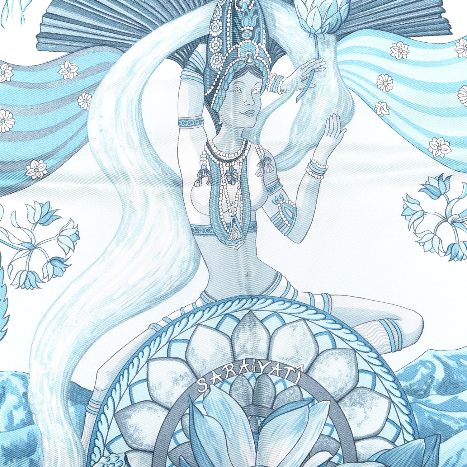 Hermes Silk Sarasvati Scarf 70 Turquoise Bleu Clair Aqua 4 of 5