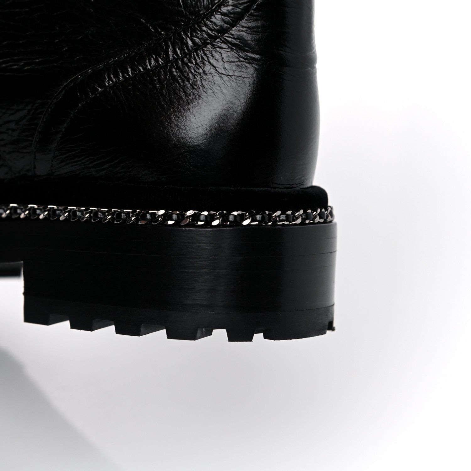 Chanel Crackled Calfskin Velvet Pearl Combat Short Boots 38 Black 12 of 14